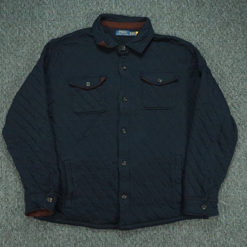 Polo Ralph Lauren Shirt Mens XL Blue Quilted Shacket Long Sleeve Button Pockets